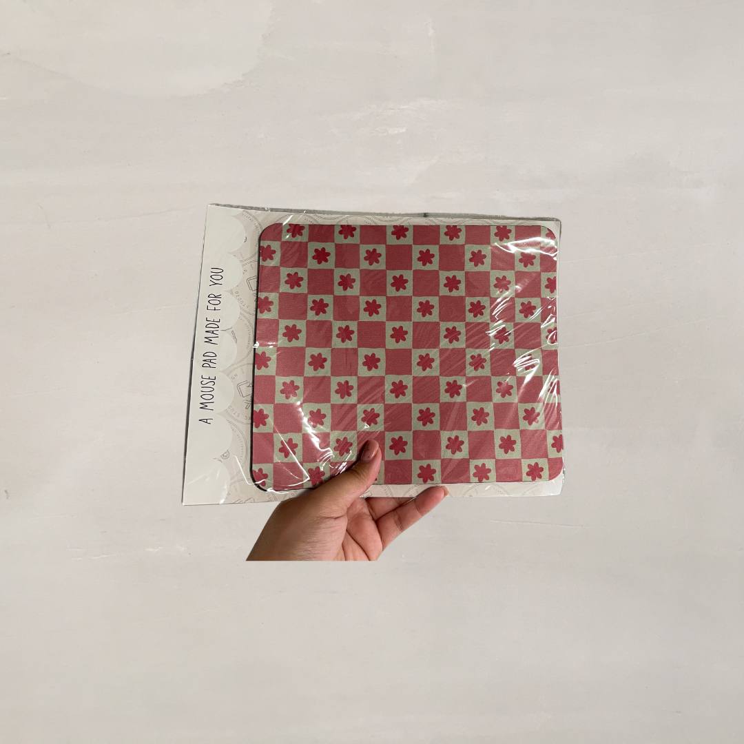 Flower and Checkered Mouse Pad