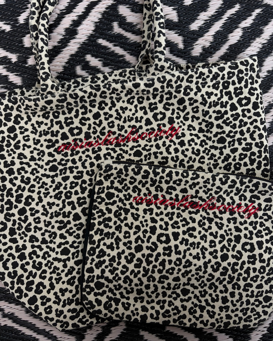 Embroidered Leopard Print Tote Bag Set